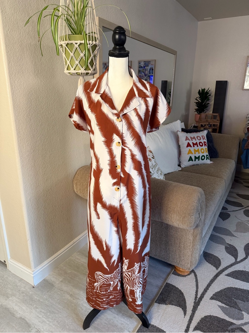 Hana Closet Rust and White Zebra Print Jumpsuit